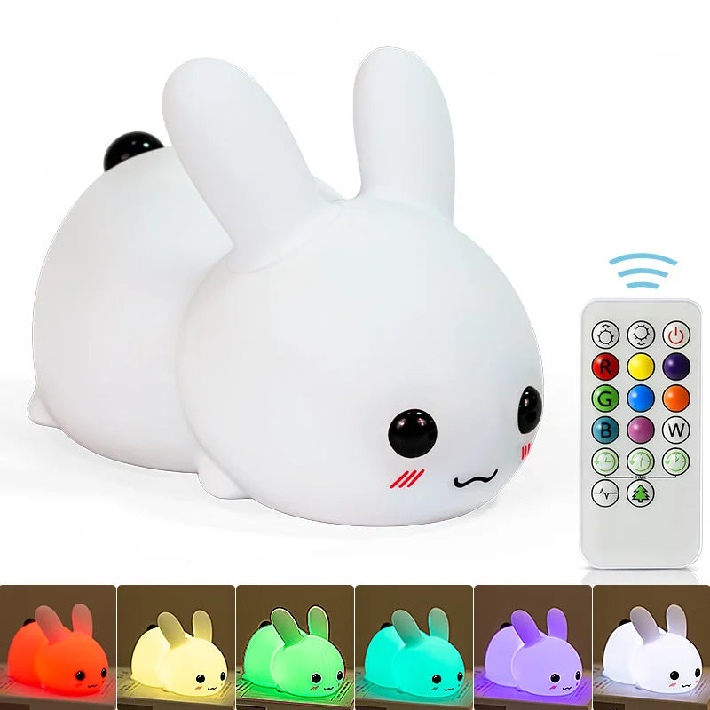 LED Rabbit Silicone Bunny Remote Control RGB Rechargeable Lamp