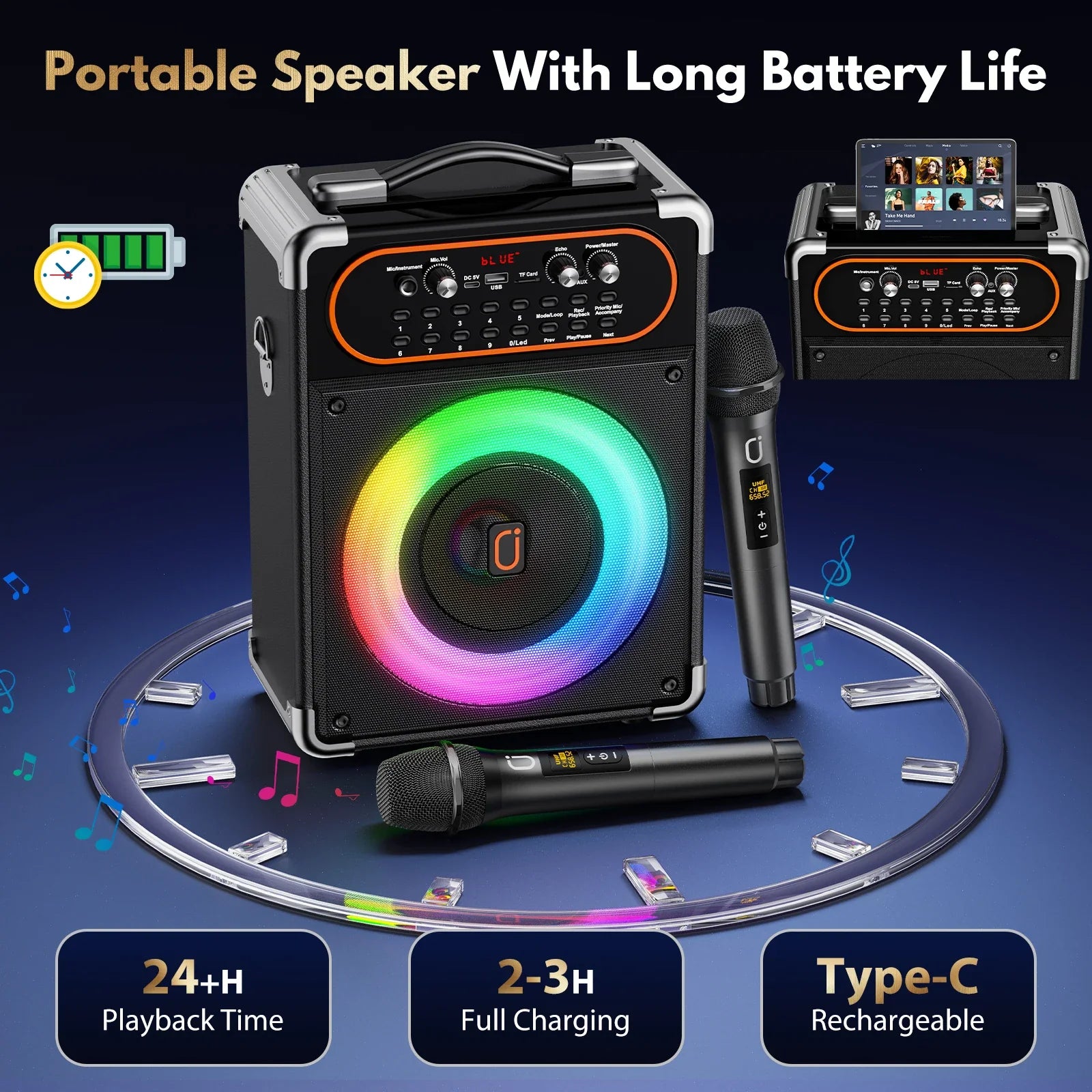 Portable Bluetooth 5.3 Kara Ok Speaker With 2 Microphones