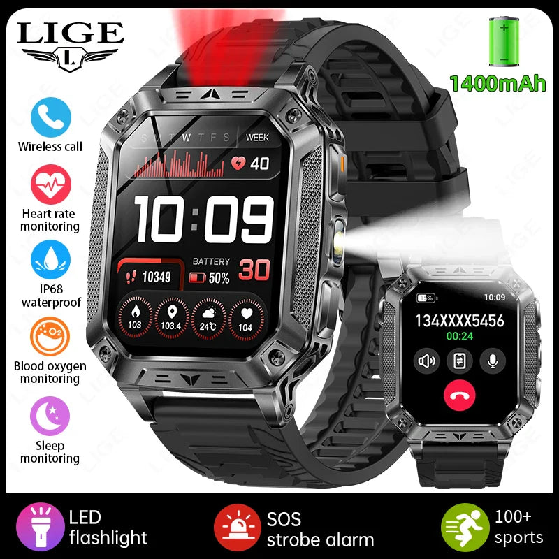 Military Smart Watch 1400mAh Battery Fitness Tracking Waterproof