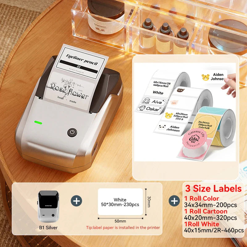 NIIMBOT B1 Portable Thermal Printer With Tapes 2 Inch Adhesive Label