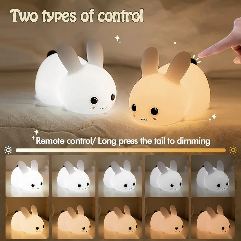 LED Rabbit Silicone Bunny Remote Control RGB Rechargeable Lamp