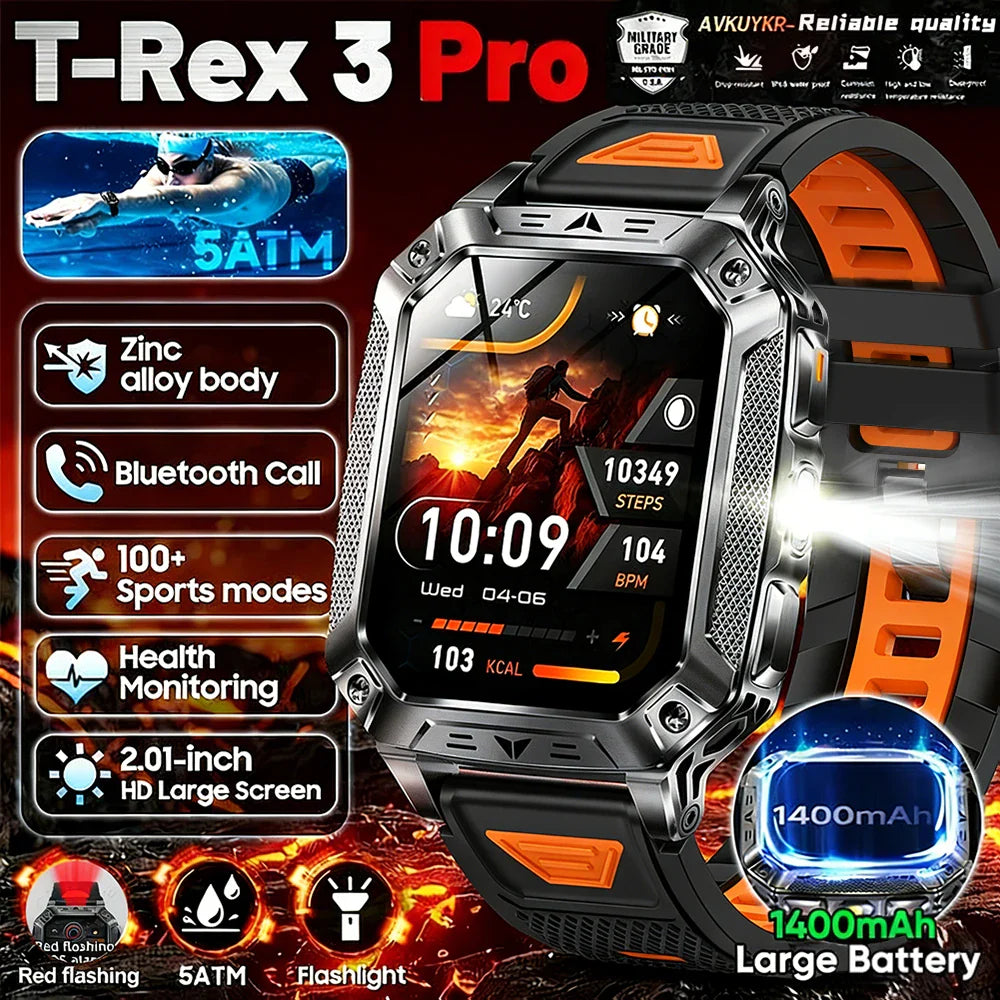 Military Smart Watch 1400mAh Battery Fitness Tracking Waterproof
