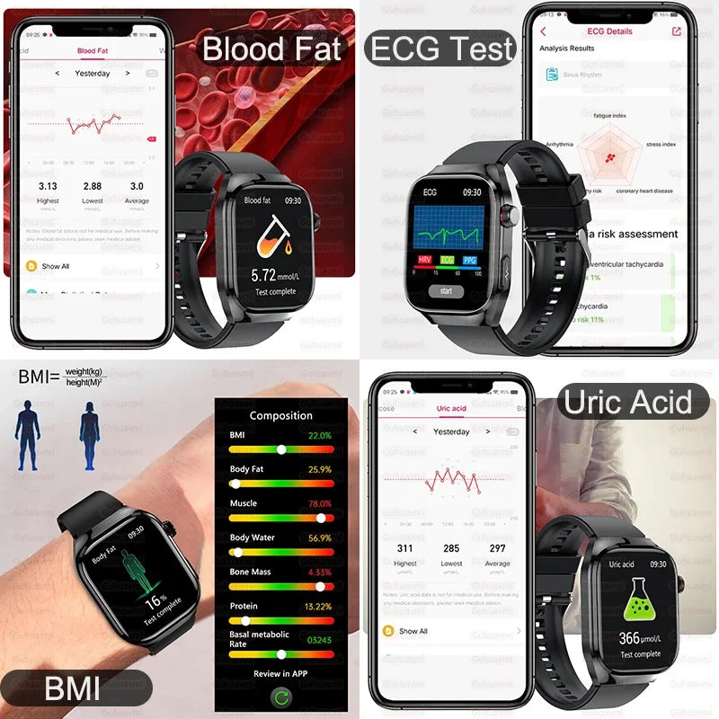 ECG Smart Watch BT Call Heart Rate Blood lipids Uric acid Health Monitor