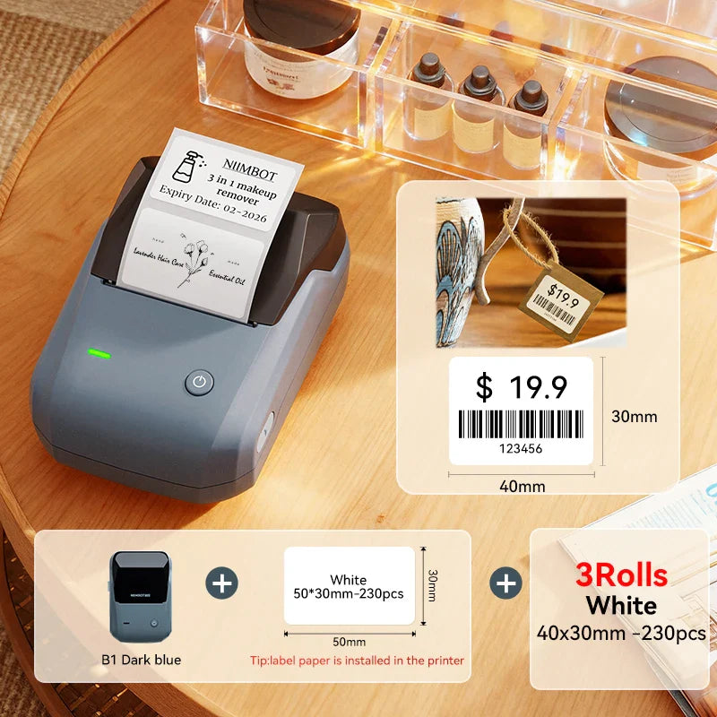 NIIMBOT B1 Portable Thermal Printer With Tapes 2 Inch Adhesive Label
