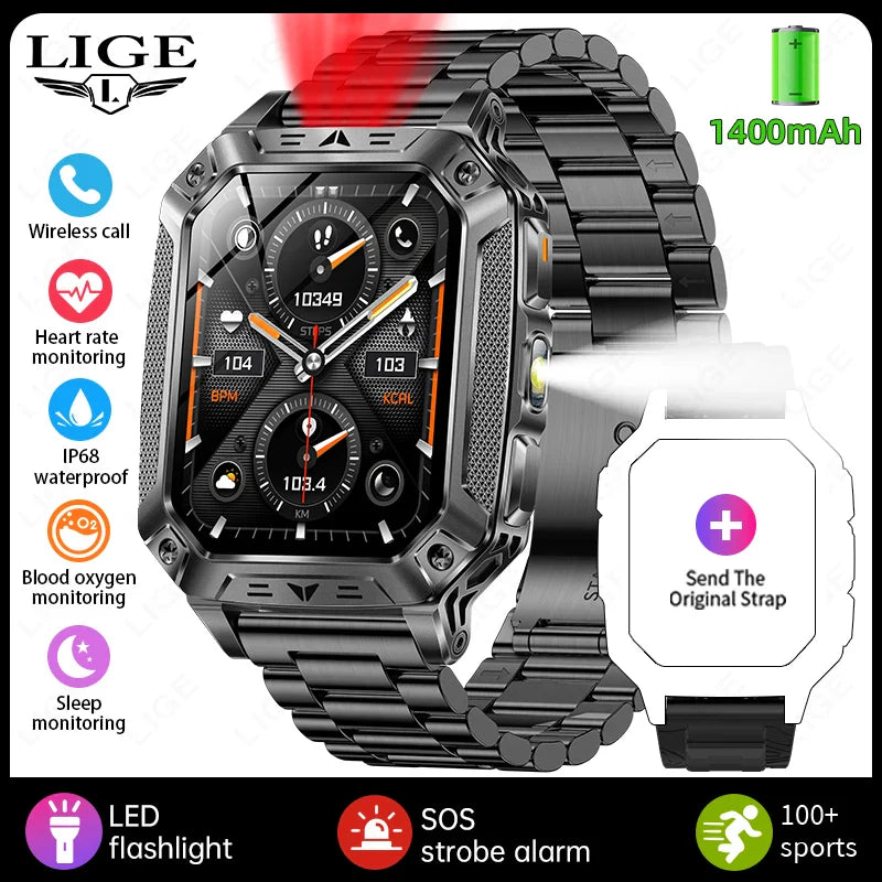 Military Smart Watch 1400mAh Battery Fitness Tracking Waterproof