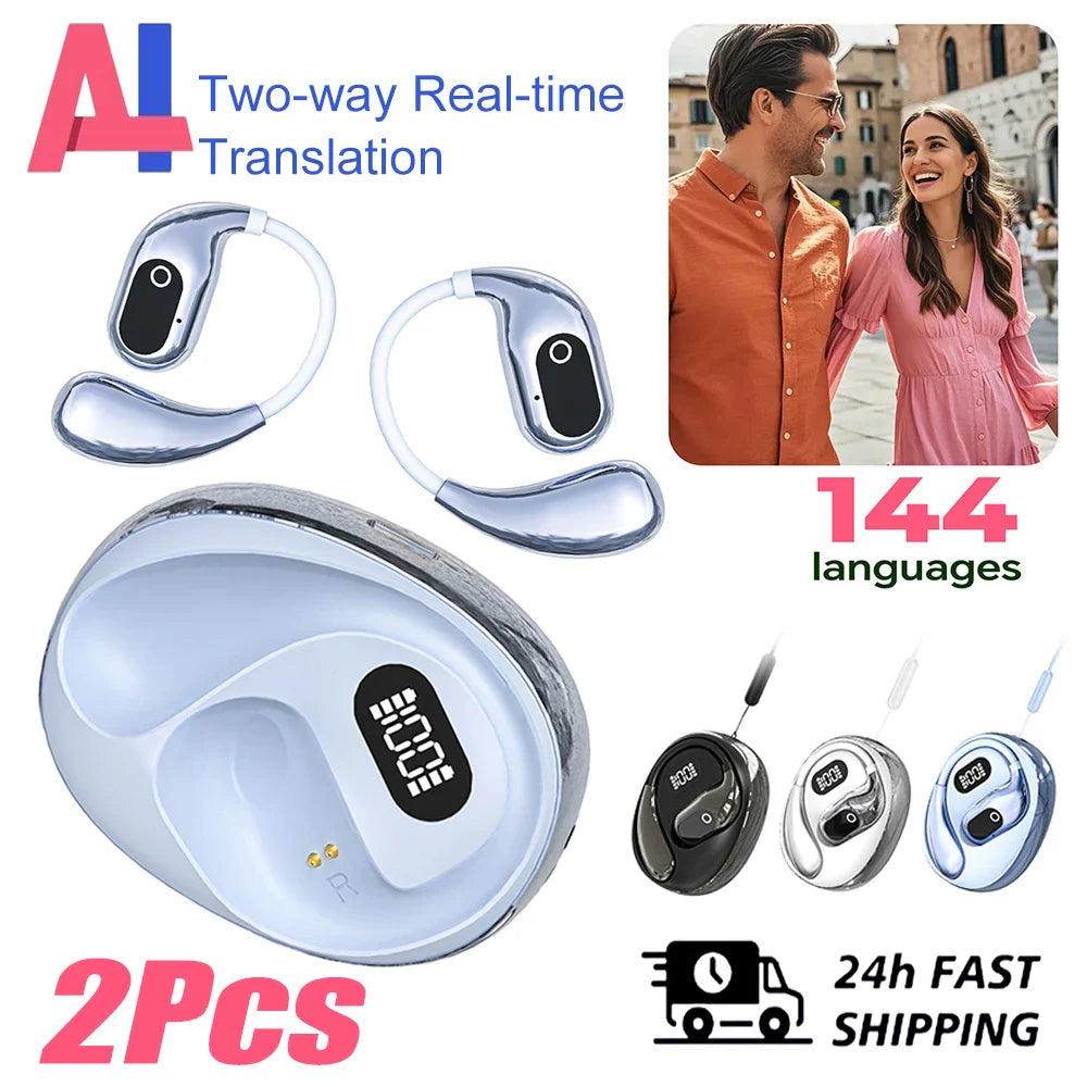 2PCS Translator Headphones 144 Languages Wireless Real Time Translation Bluetooth headset