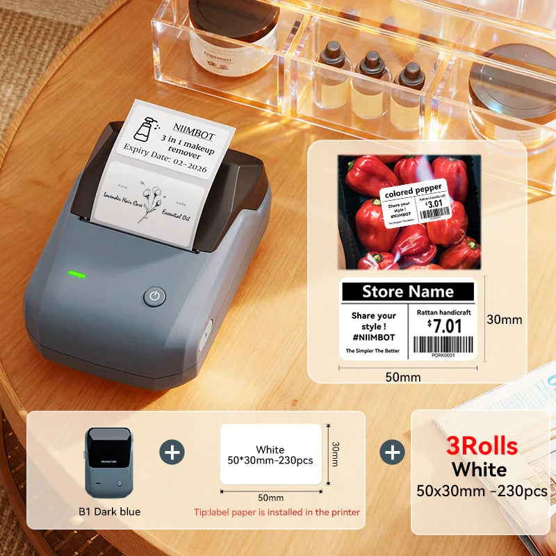 NIIMBOT B1 Portable Thermal Printer With Tapes 2 Inch Adhesive Label