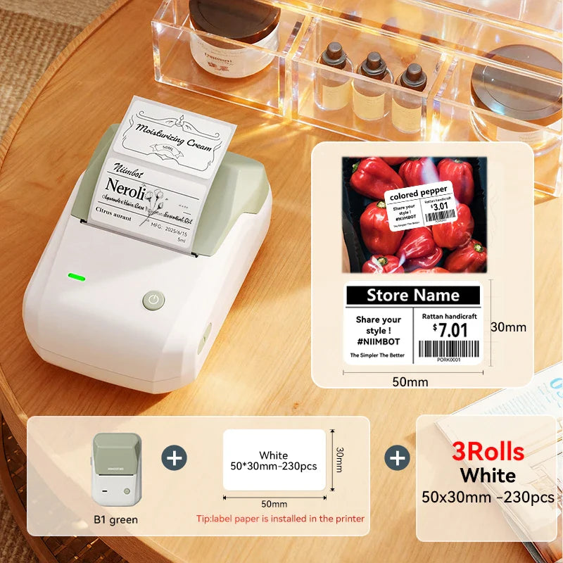 NIIMBOT B1 Portable Thermal Printer With Tapes 2 Inch Adhesive Label