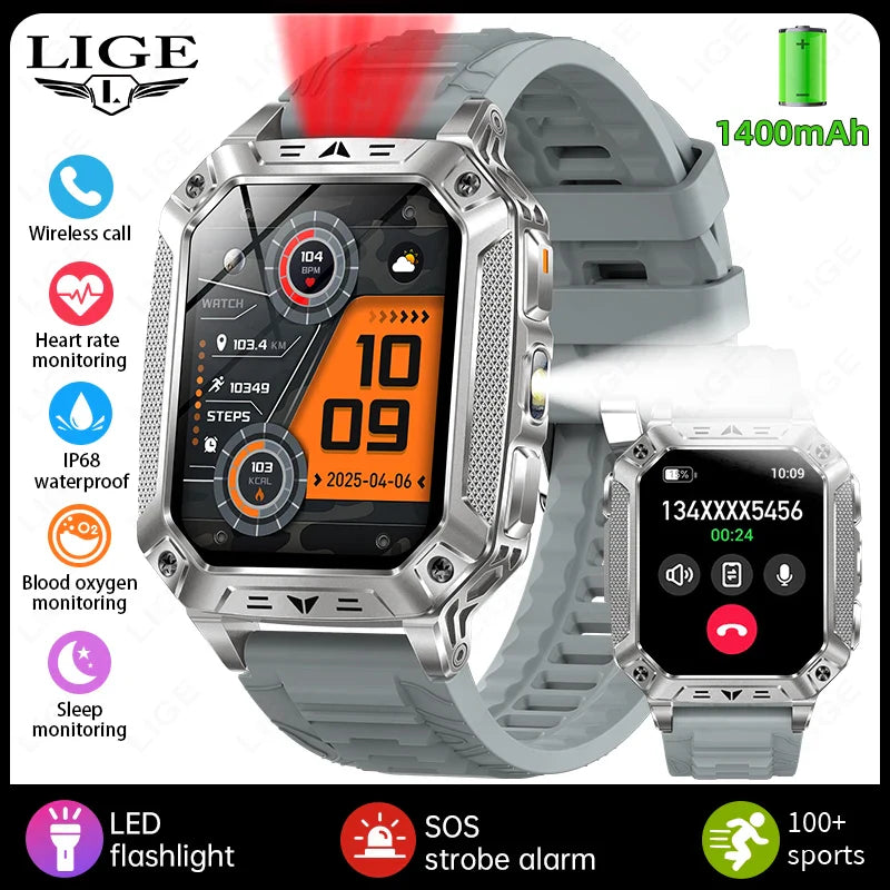 Military Smart Watch 1400mAh Battery Fitness Tracking Waterproof