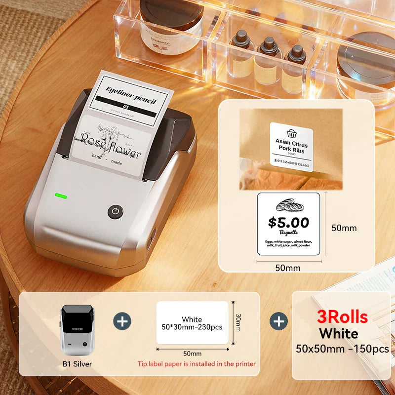 NIIMBOT B1 Portable Thermal Printer With Tapes 2 Inch Adhesive Label